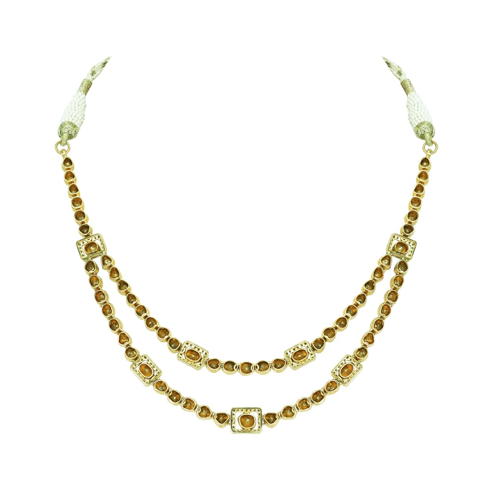 Double-Layer Polki Necklace with Round and Square Motifs
